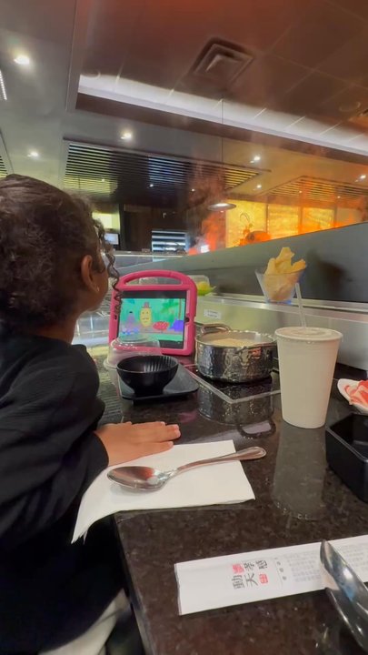Nine Spices Hot Pot - choosing noodles/veggies from conveyer belt - Hot Pot Near Me - Duluth, Georgia