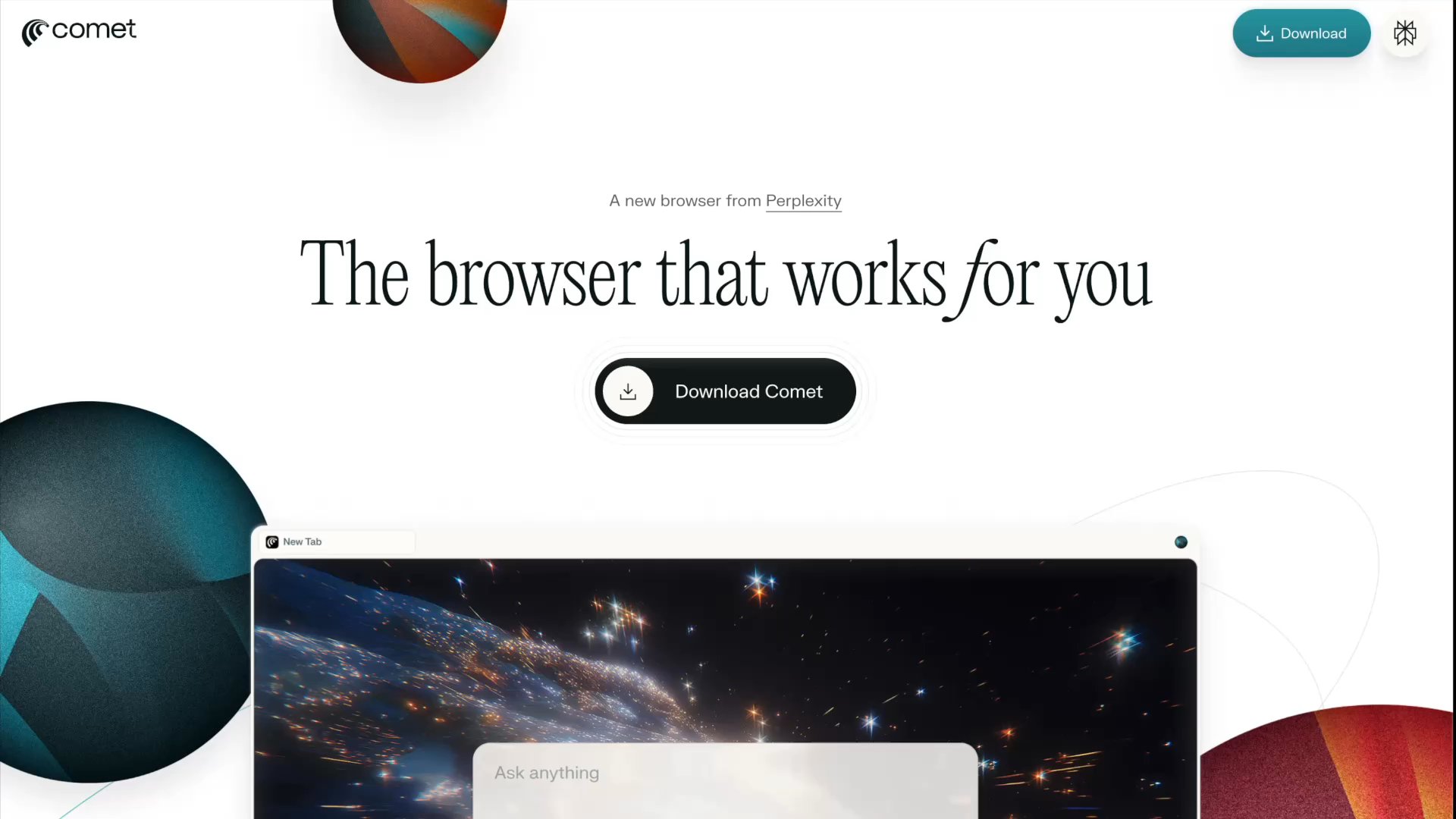 Thumbnail for Comet by Perplexity, a Framer Experts site by Big Biznis.