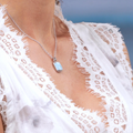 Larimar Sterling Silver Joy Necklace Marahlago Jewelry Cushion Gemstone White Sapphire