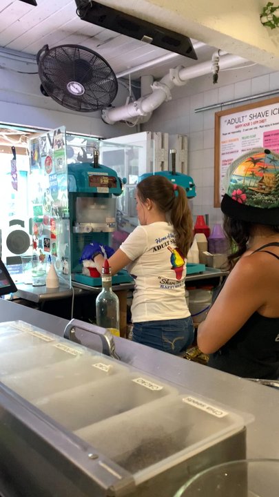 Breakwall Shave Ice - That's a SMALL!!!!! Pina Colada in process - Shaved Ice Near Me - Lahaina, Hawaii