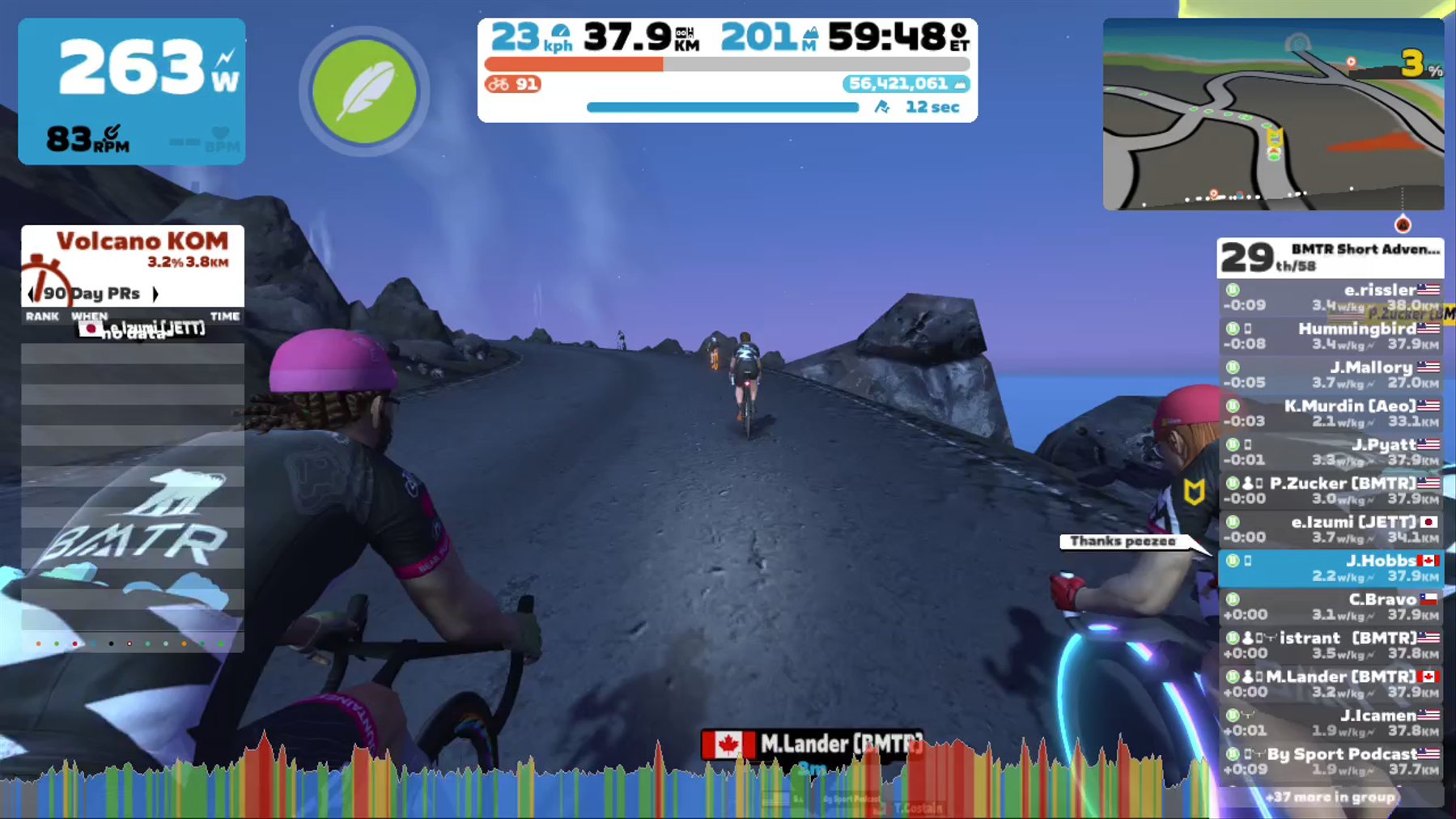 Zwift - Group Ride: BMTR Short Adventure (B) on Volcano Climb After Party in Watopia