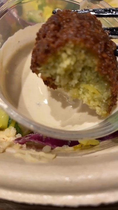 Naf Naf Grill - dipping my falafel in the tahini dip - Middle Eastern Near Me - Minneapolis, Minnesota
