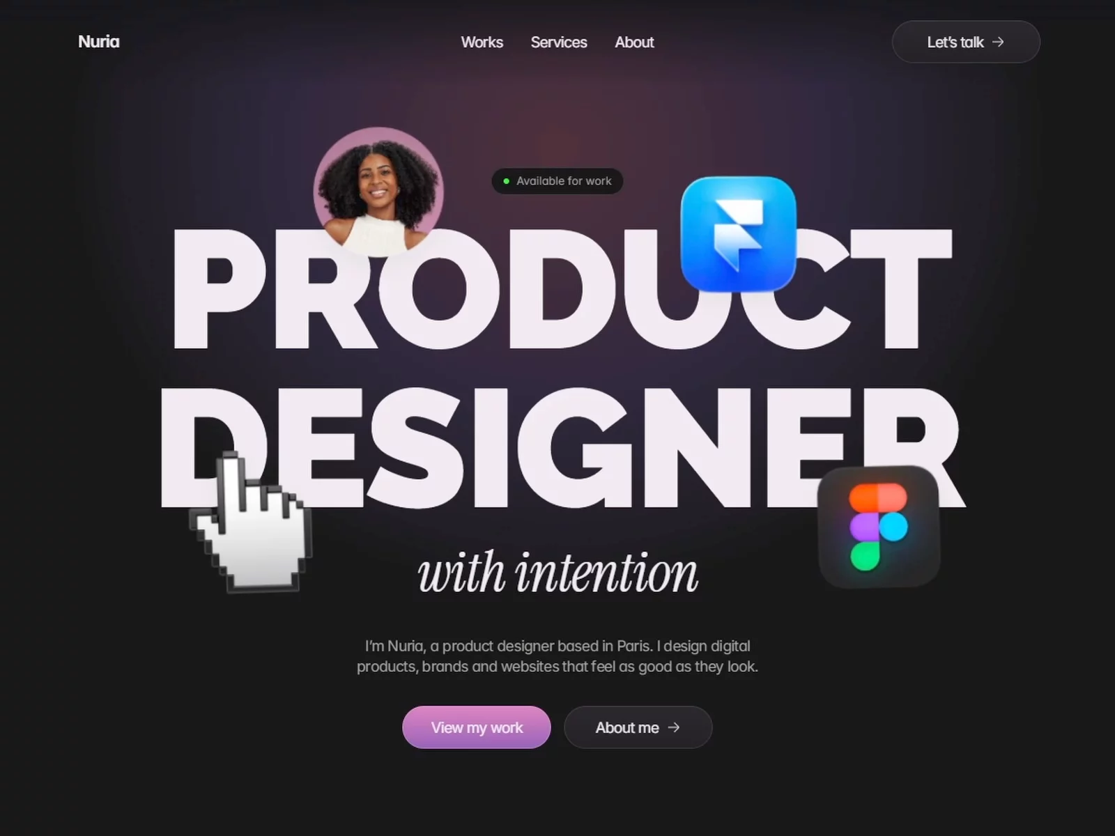 My first Framer template is finally live! 🎉Meet Nuria, a dark &amp; playful portfolio for creatives ✨