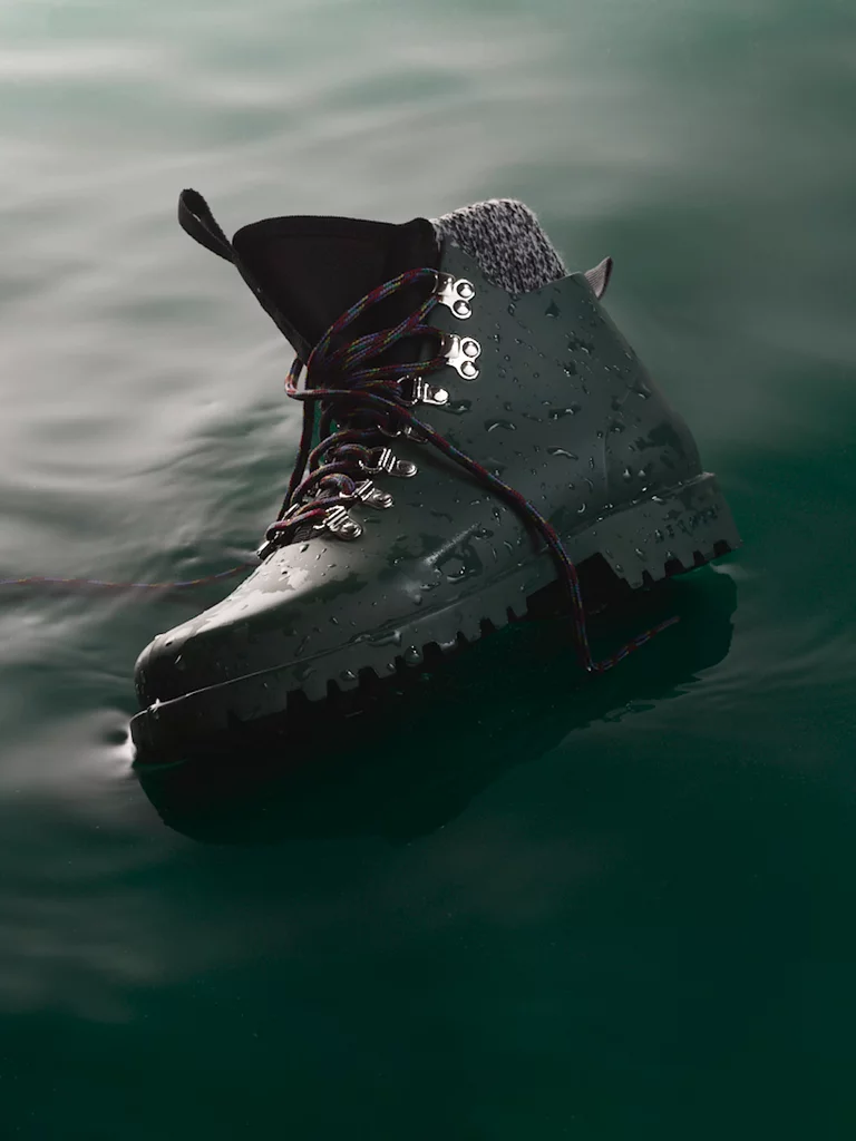 Stop-motion animation of water moving under Rain Boot.