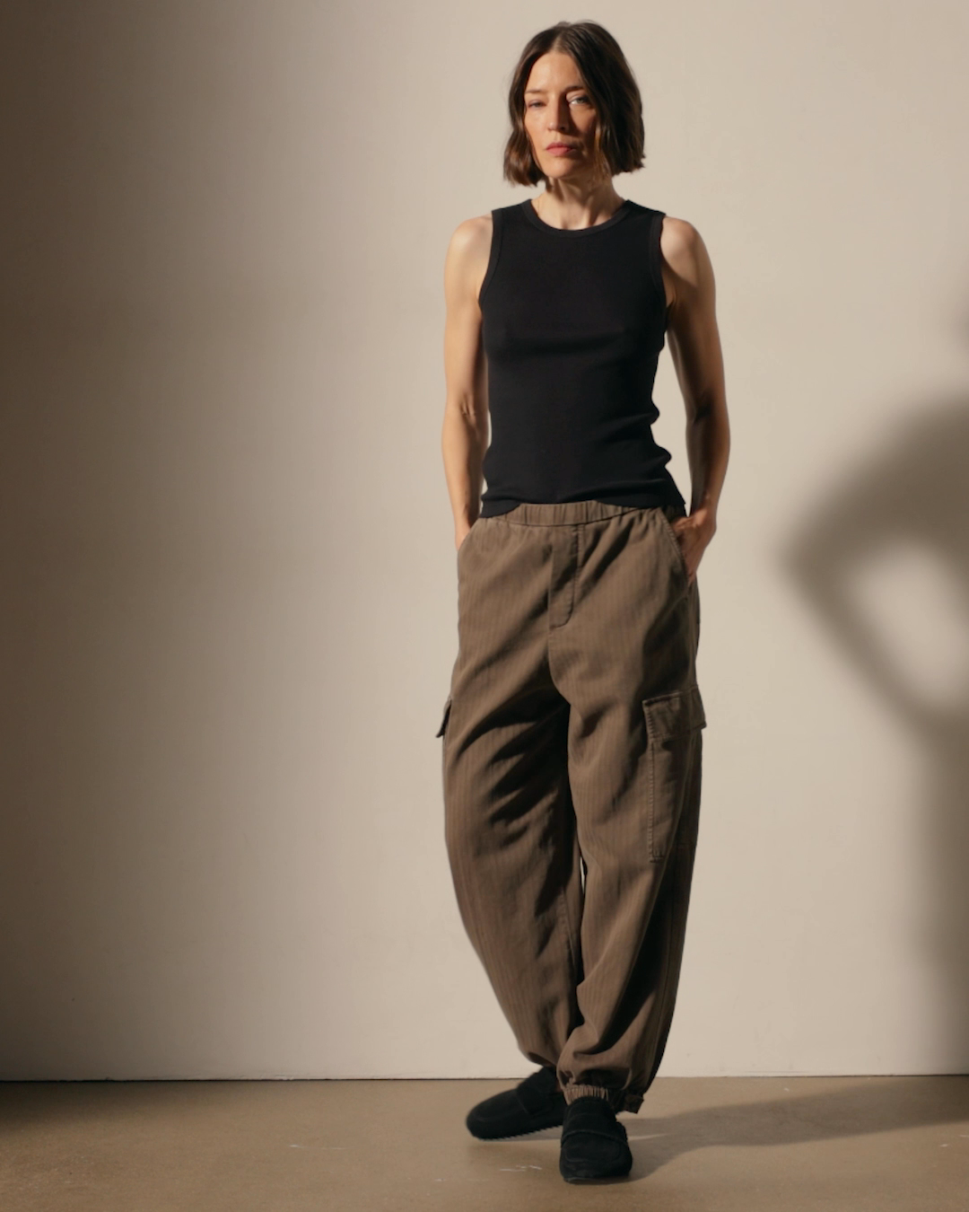 Cotton Gauze Ribbed Tank - Black | James Perse Los Angeles