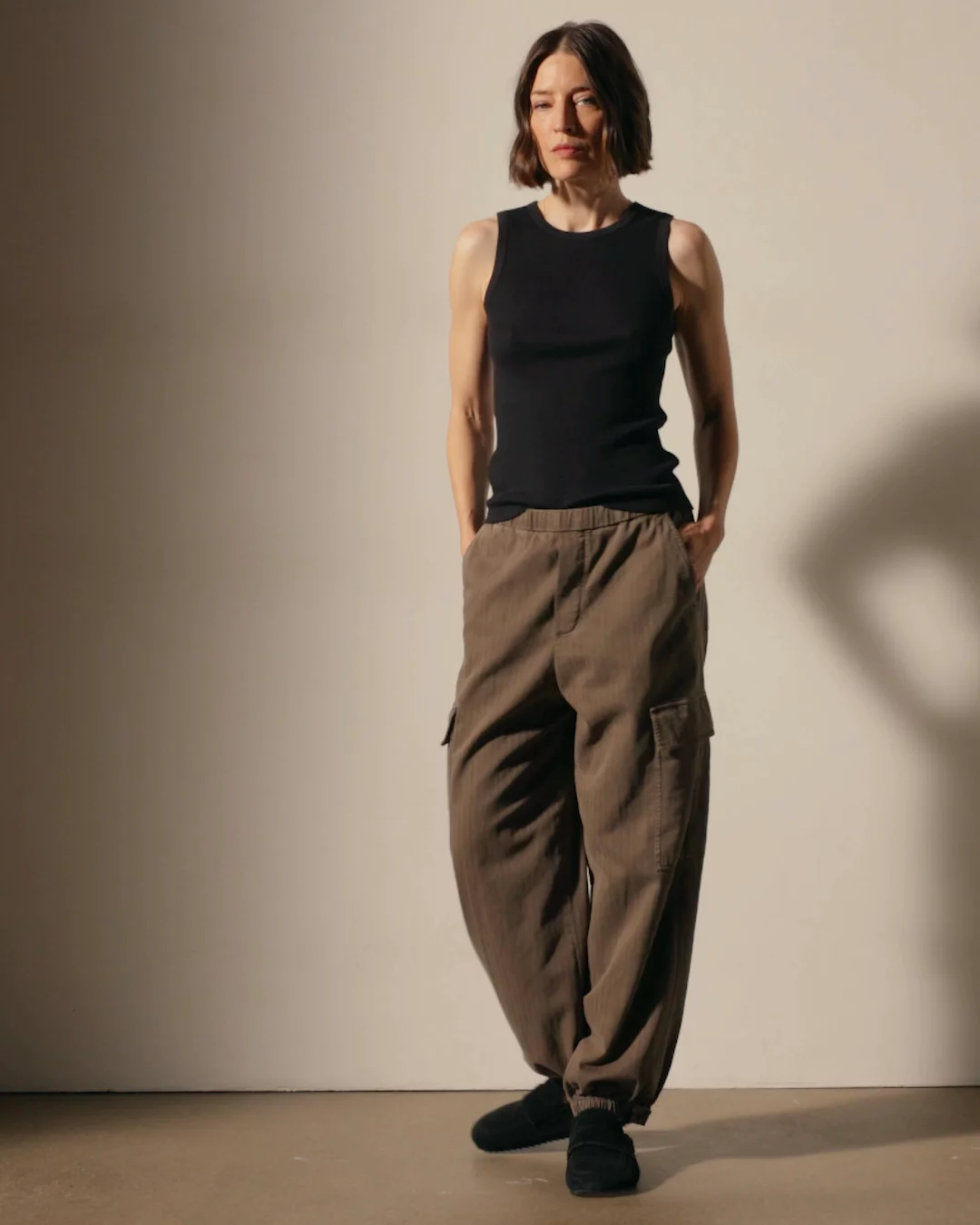 Cotton Gauze Ribbed Tank - Black | James Perse Los Angeles
