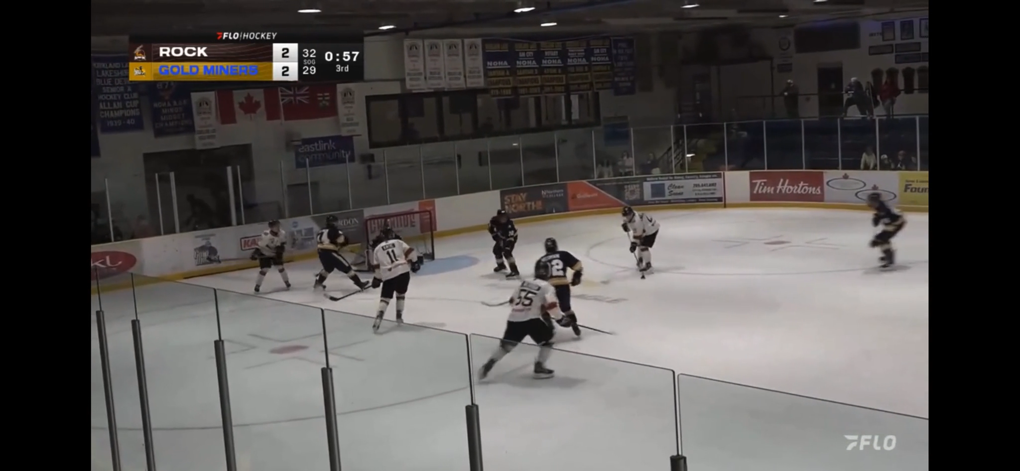 Glove save robbery in last minute of 3rd period, tied 2–2 - Asher Ammann Kirkland Lake Gold Miners