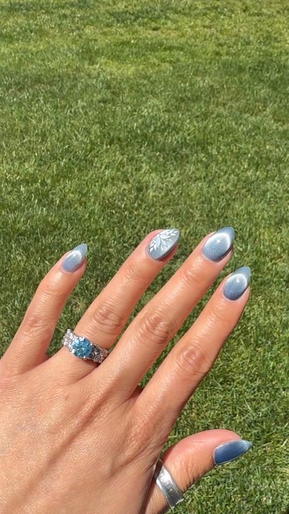 Nail Bakery & Spa  - Cat eye French manicure with a floral design. - Waxing Near Me - Knoxville, Tennessee