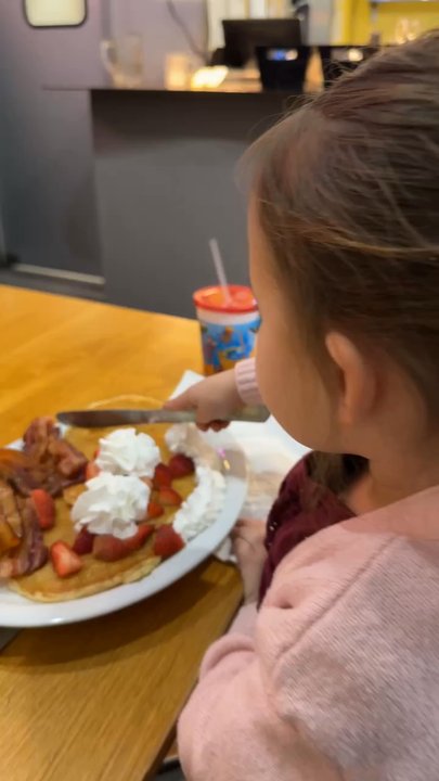 Hollan Dazed Brunch - My daughter enjoying her huge kids breakfast! - Breakfast & Brunch Near Me - Broomfield, Colorado