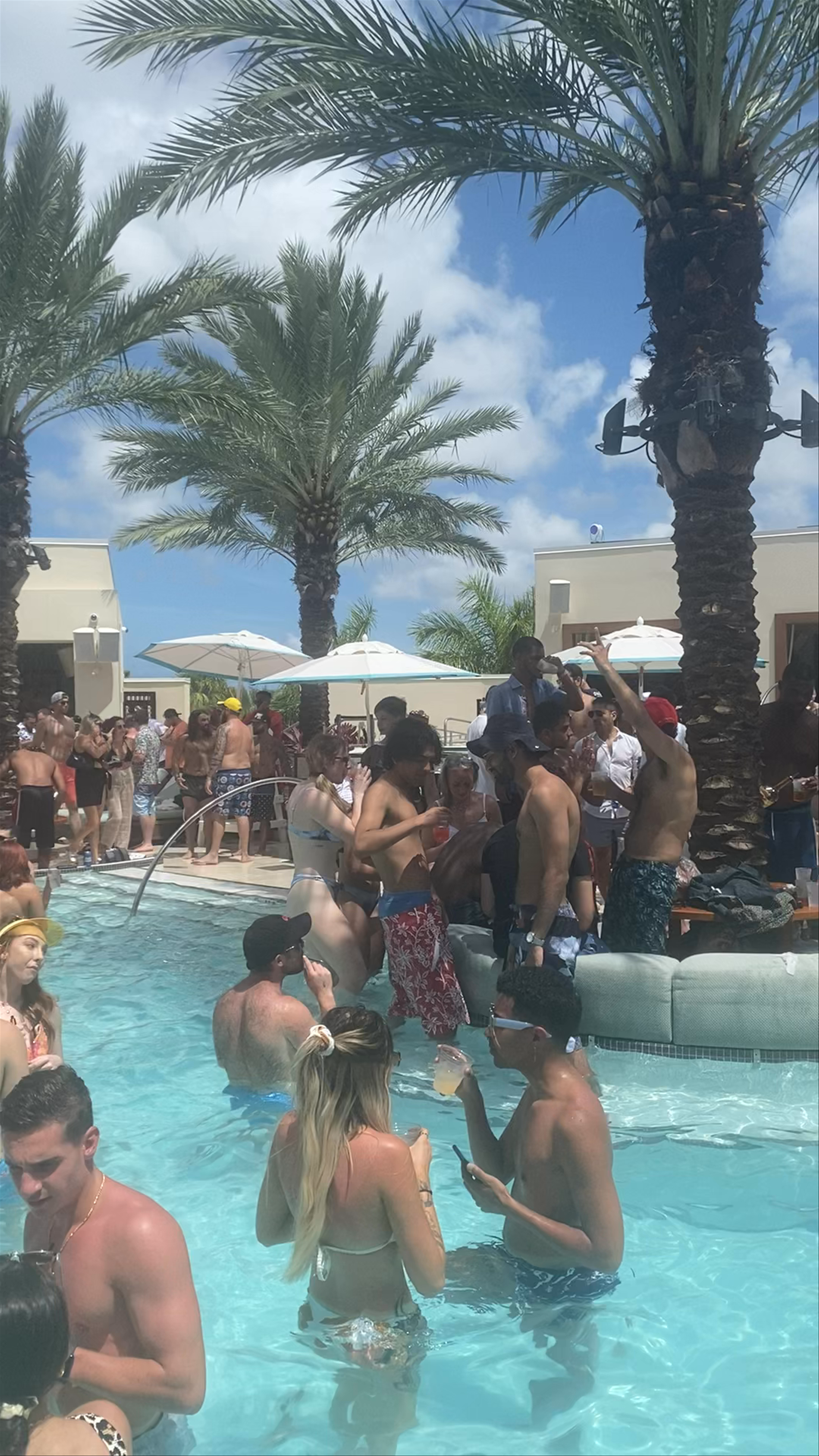 Vibrant Pool Party Under Palm Trees in Miami
