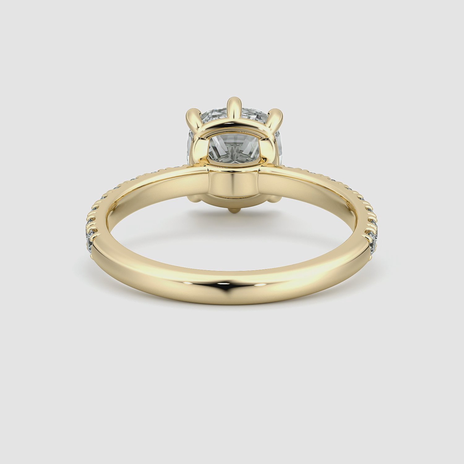 The Signature 6 Prong | Cushion | 18k | Yellow Gold | bandAccent: Pavé | bandWidth: large | hiddenHalo: no | diamondOrientation: vertical | caratWeight: other