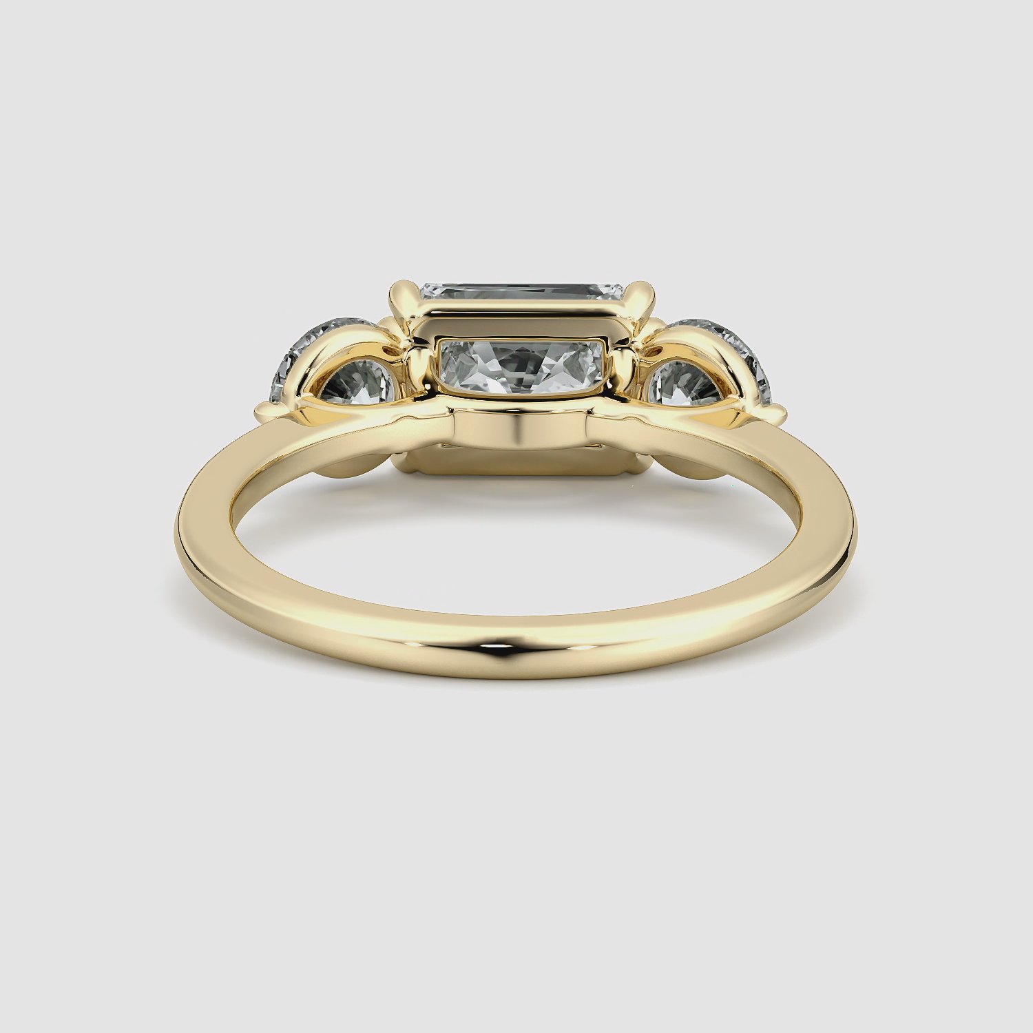 The Three Stone | Radiant | 18k | Yellow Gold | bandAccent: Plain | diamondOrientation: horizontal | sideStoneCarat: 0.50ct | sideStoneShape: Round Brilliant | caratWeight: other