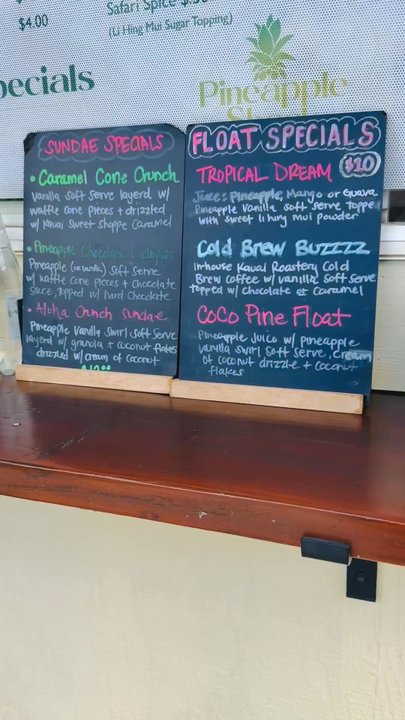 Pineapple Shack Kauai - 7.16.25- menu of the day - Ice Cream & Frozen Yogurt Near Me - Lihue, Hawaii