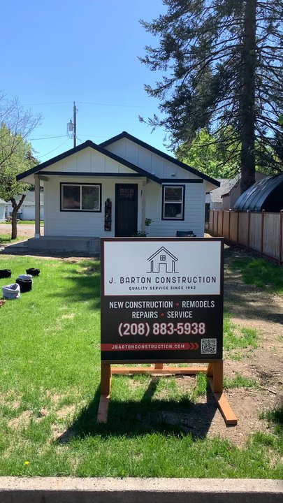 J. Barton Construction - J. barton construction sign outside one of his new construction garage and ADU. - Roofing Near Me