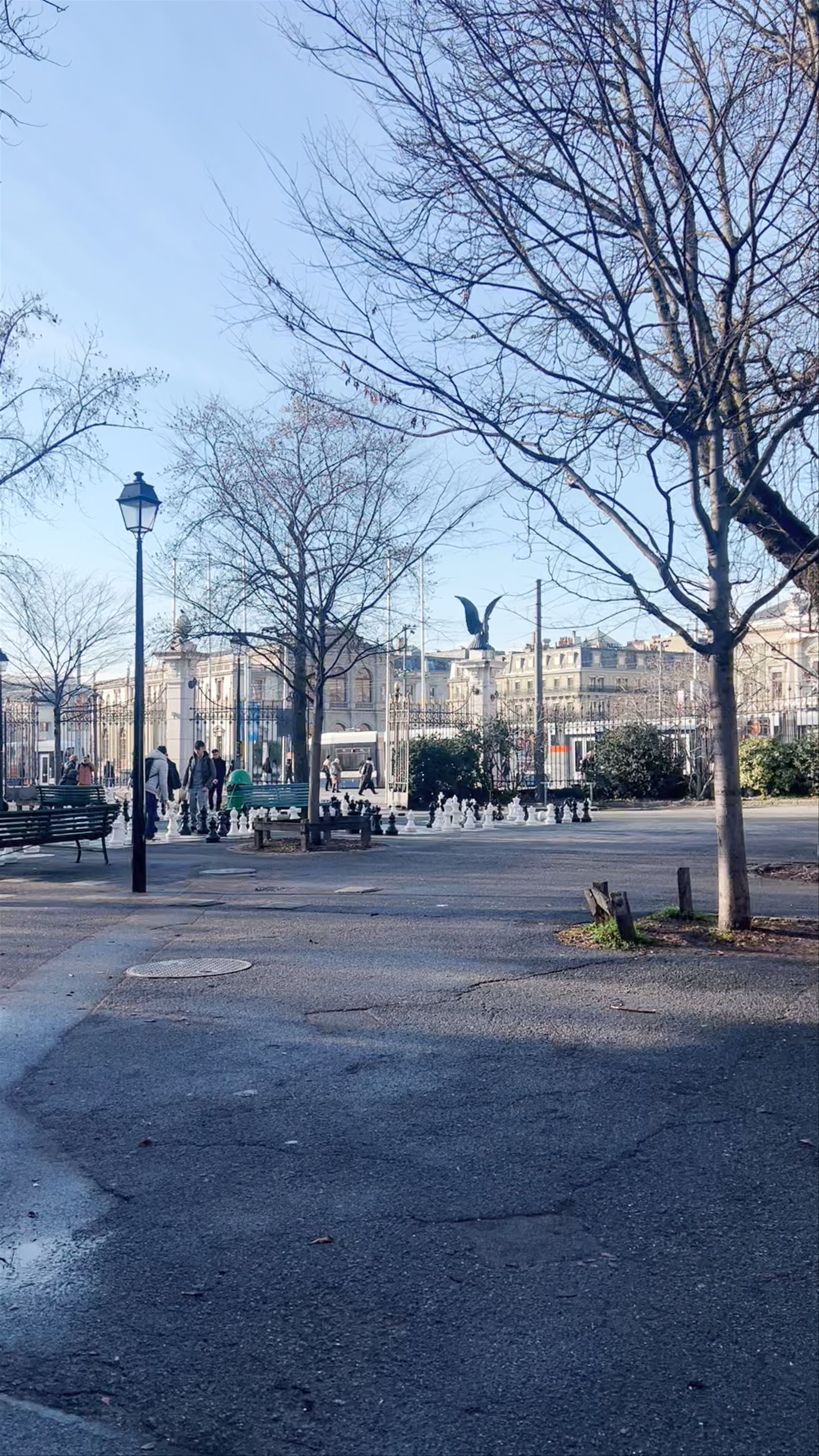 Winter Day Stroll and Giant Chess in Parc des Bastions, Geneva