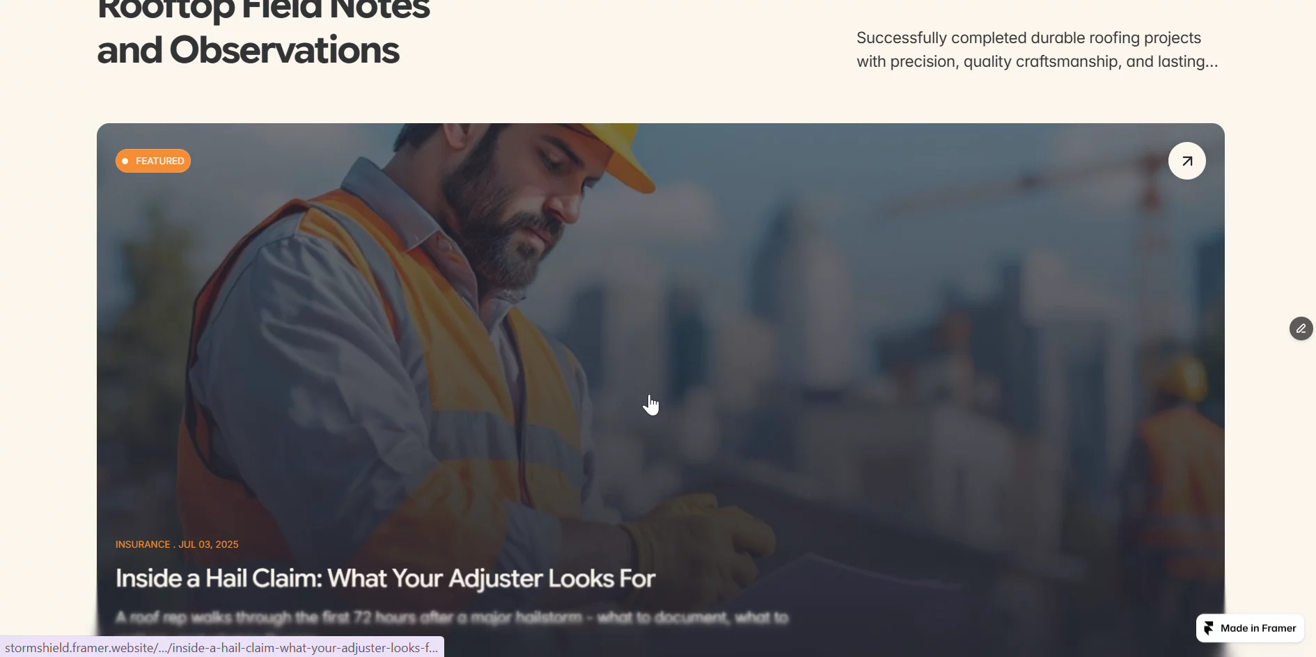 Built for the businesses that build. 🏗Introducing StormShield — a modern Framer template designed for construction companies, contractors, roofing specialists, and exterior service businesses.A bold visual system, clean layouts, smooth interactions, and conversion-focused sections — everything you need to build a professional construction website that feels strong and trustworthy.What’s inside: ✦ Modern &amp; responsive design ✦ Services &amp; detailed service pages ✦ Project showcase &amp; CMS ✦ Blog &amp; dynamic content ✦ Testimonials &amp; trust sections ✦ Smooth animations &amp; interactions ✦ SEO-friendly structure ✦ Built for lead generationWhether you're a construction company, roofing contractor, builder, renovation business, or exterior service provider, StormShield gives your brand a solid digital foundation.Explore StormShield ↓ https://stormshield.framer.website/Gabe it : https://framer.link/G7EdnVvBuilt with Framer by Modex Studio.#Framer #FramerTemplate #Construction #ConstructionWebsite #Roofing #WebDesign #FramerDesigner #UIDesign #WebDevelopment #ModexStudio