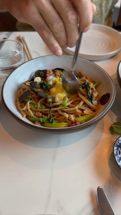 Kingfisher - House Made Egg Noodles, Grilled Chino Farms Baby Broccoli, and Littleneck Clams and Mussels - Vietnamese Near Me - San Diego, California