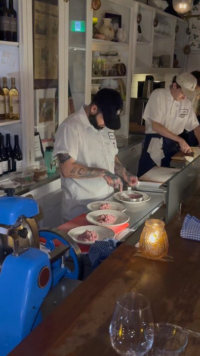Liverpool House - Chef making steak tartare - French Near Me - Montreal, Quebec