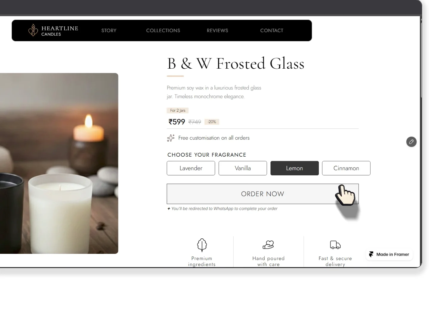 Heartline Candles - Web Design / Framer / CMS collections