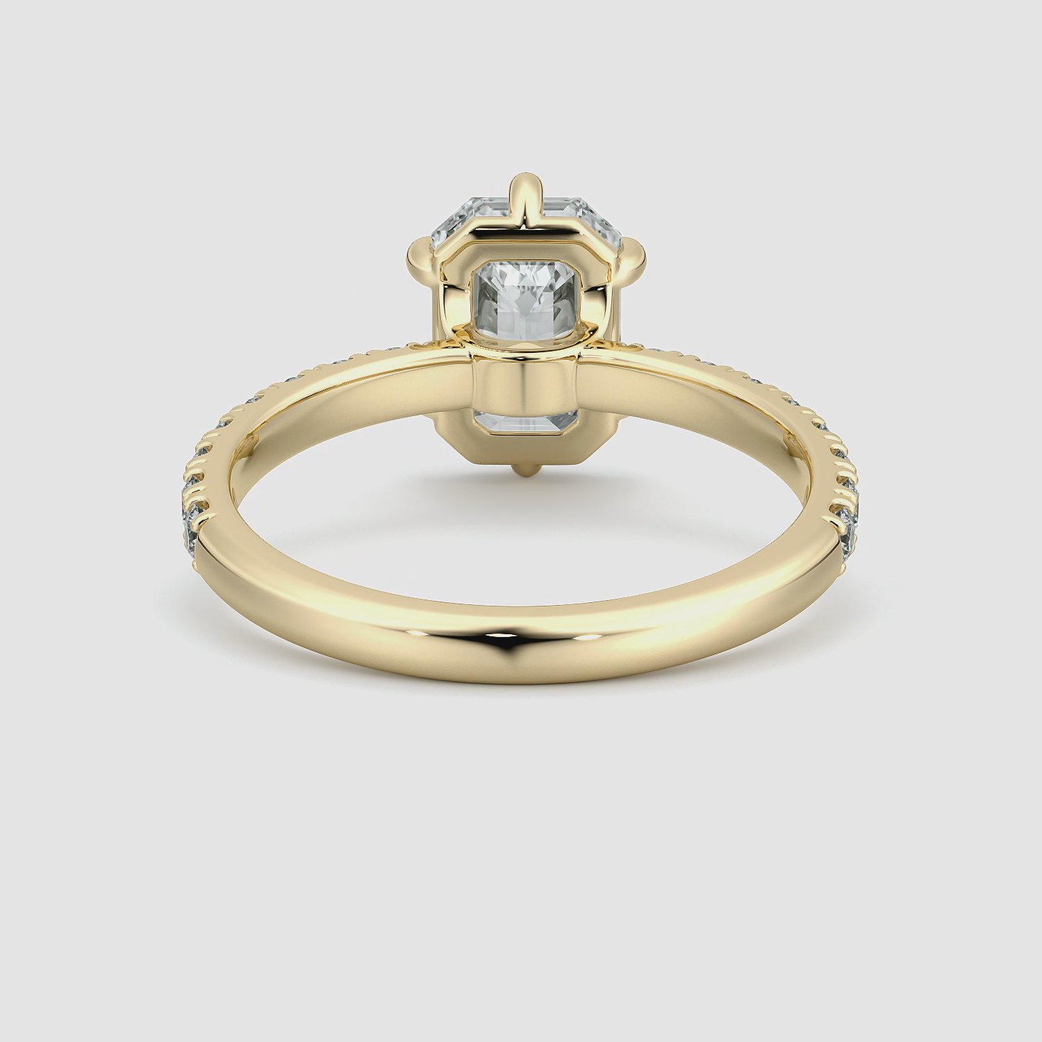 The Signature 6 Prong | Emerald | 18k | Yellow Gold | bandAccent: Pavé | bandWidth: large | hiddenHalo: no | diamondOrientation: vertical | caratWeight: other