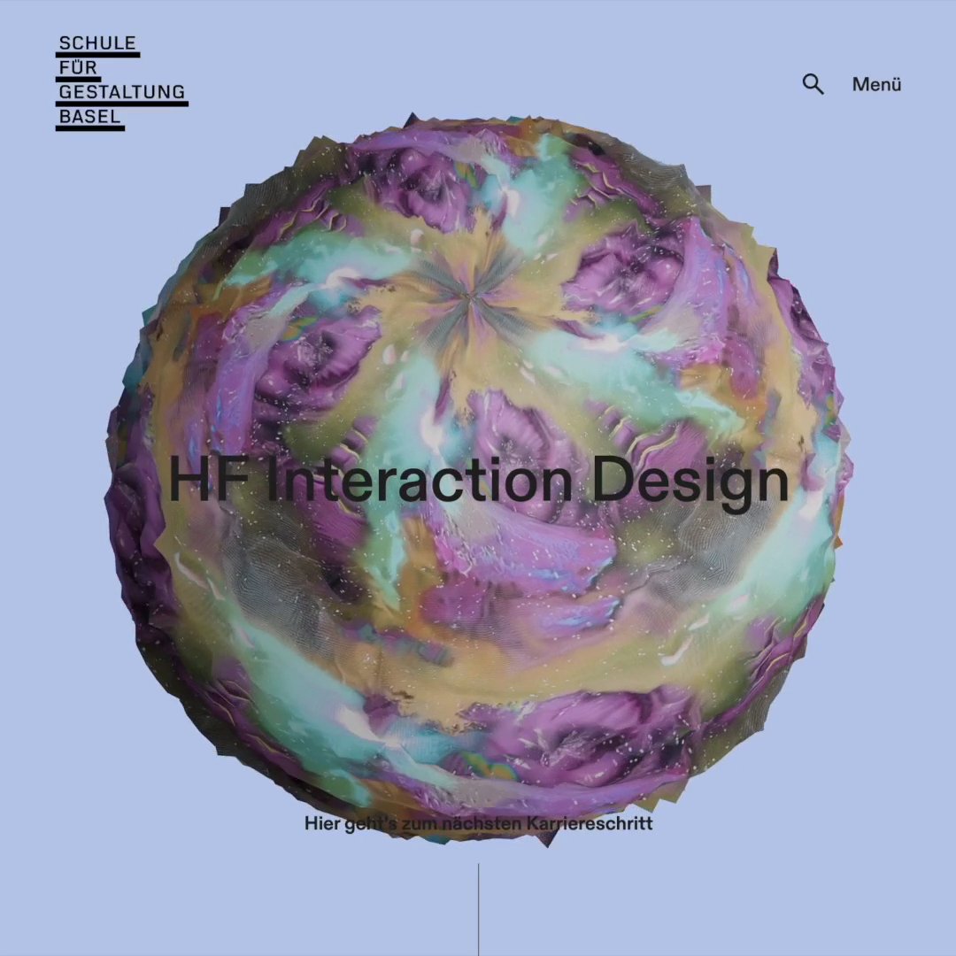 A sphere on the School of Design's website, visualizing the HF Interaction Design educational path.