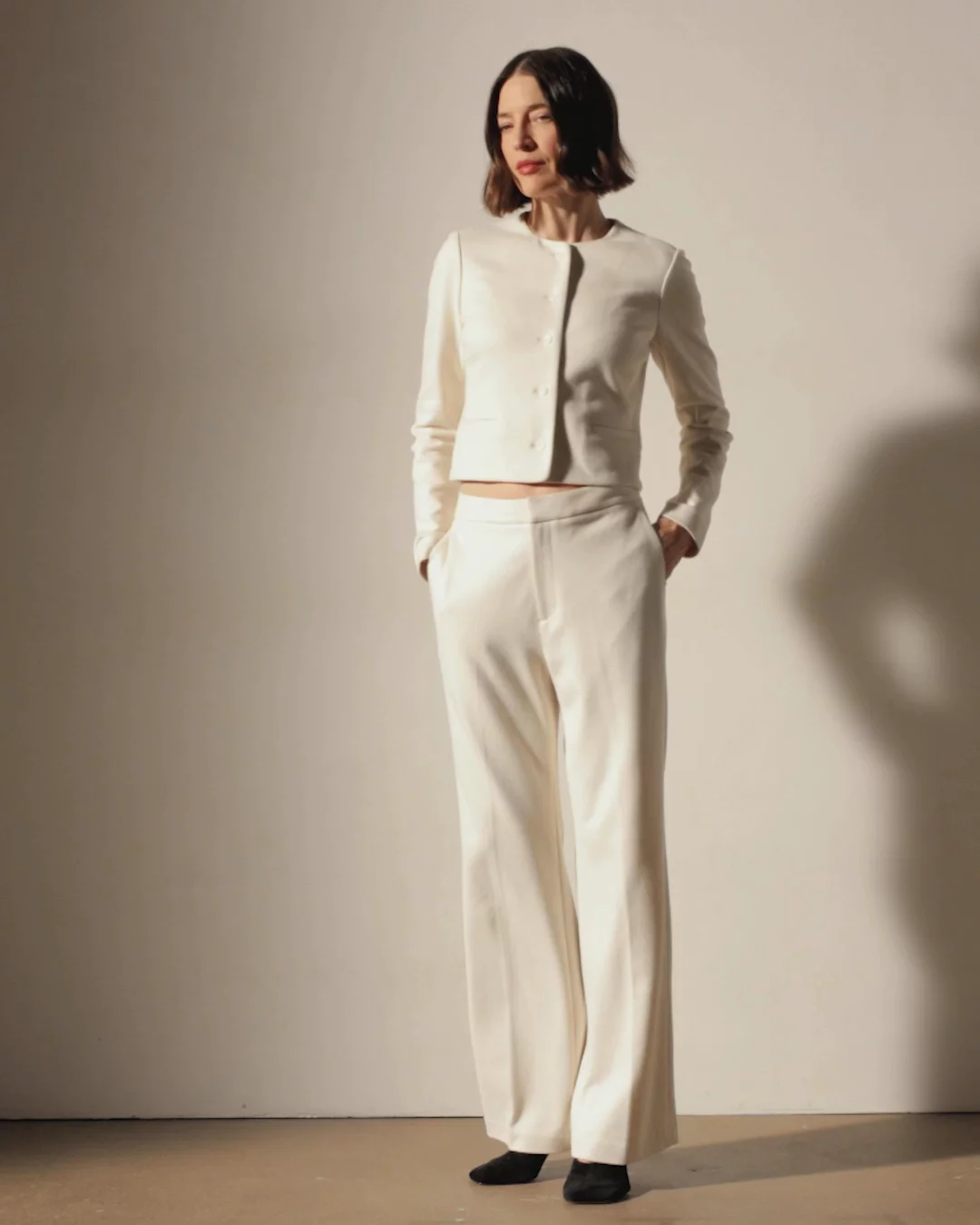 Brushed Cotton Knit Jacket in Ivory | James Perse Los Angeles