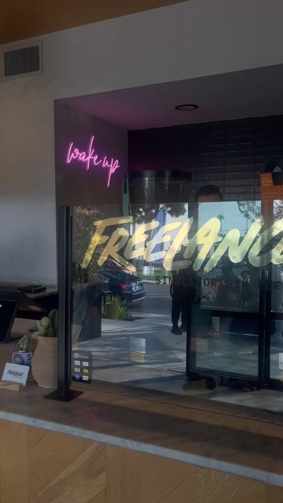 Freelance Coffee Project - Wake up fun sign - Coffee & Tea Near Me - Newport Beach, California