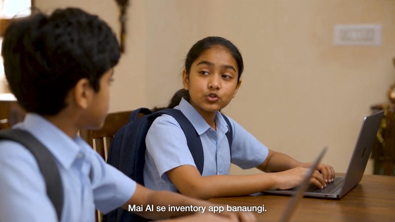 Still from the Independence Day AI film: three school kids in uniform