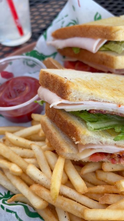 Shaw's Southwest Grille - Smoked turkey club and classic burger with fries. Delicious! - Bars Near Me - Granbury, Texas