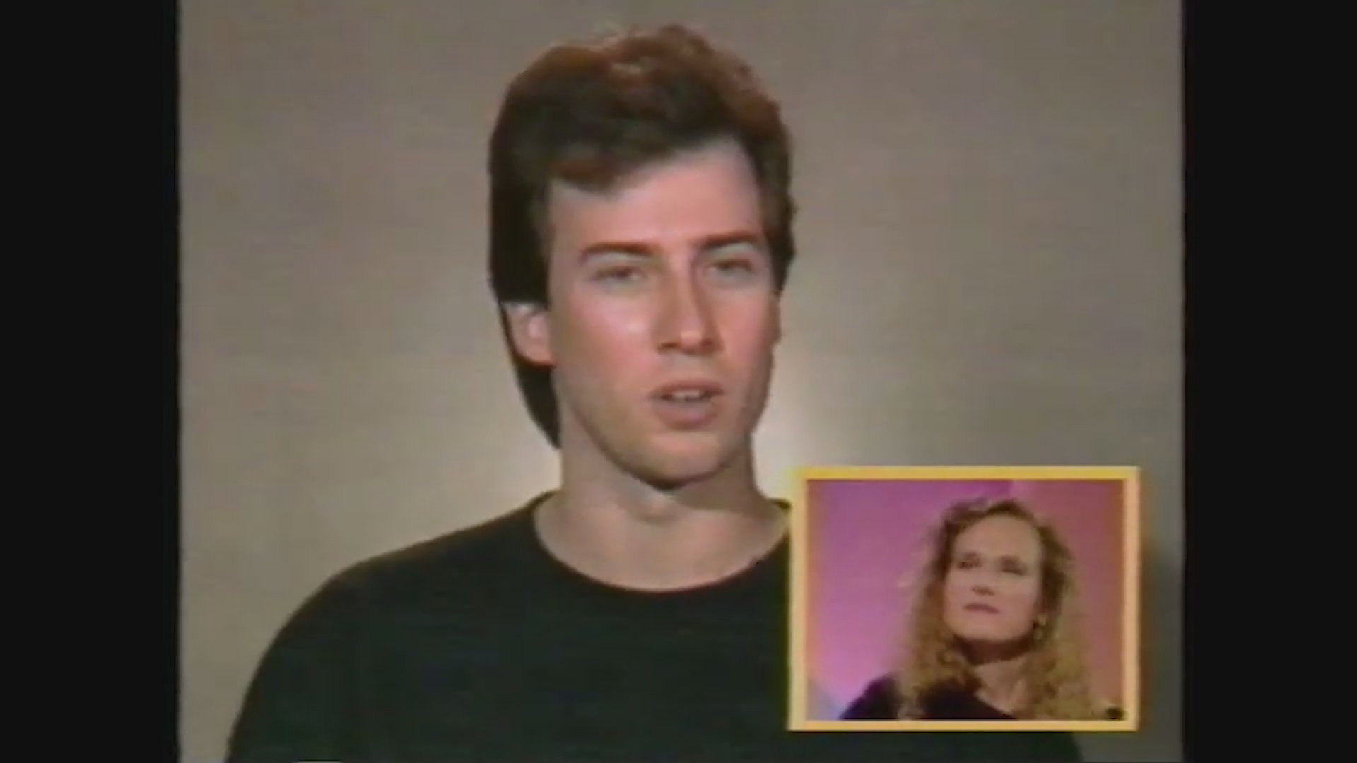 This archival advertisement promotes a video dating service, highlighting the process of sharing video introductions to facilitate matches between singles. The presentation features personal testimonials and informational text detailing how the service operates.
