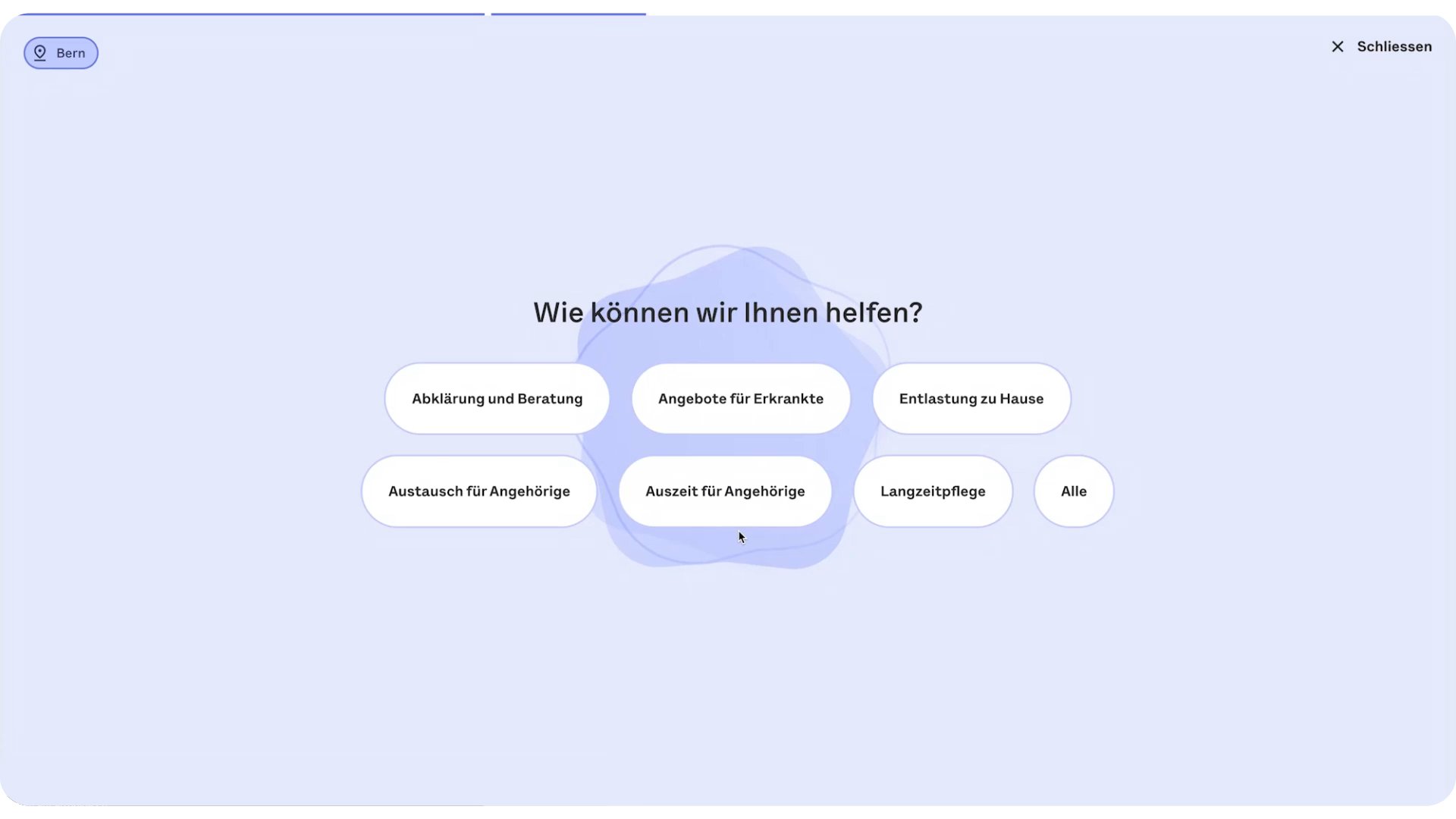 The alzguide.ch wizard guides through the search for suitable services.