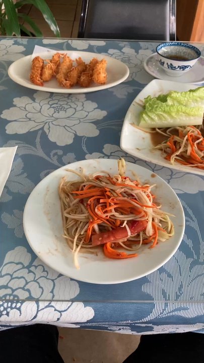 Chang Thai - Spicy Lao papaya salad and coconut prawns with sauce. - Thai Near Me - San Pablo, California