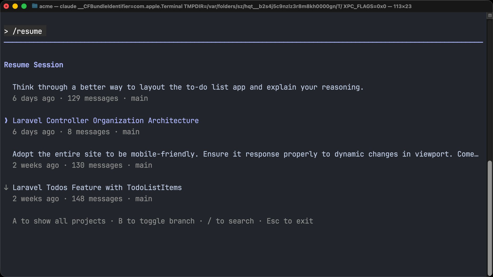 Resume or continue a coding session in Claude Code
