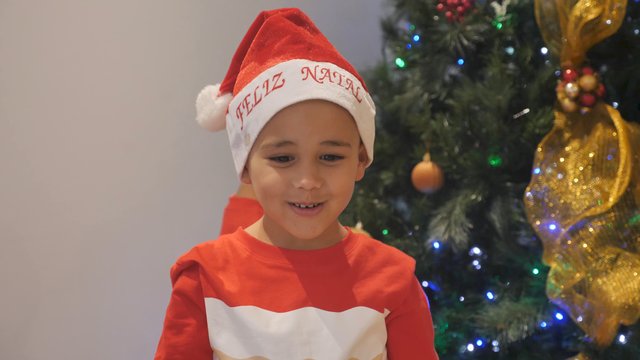 Boy in a Santa hat