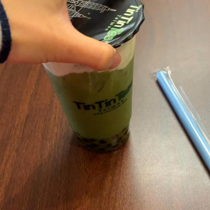 TinTin Tea - Matcha Creama with boba and 30% sugar Mixing it up! - Bubble Tea Near Me - Lacey, Washington