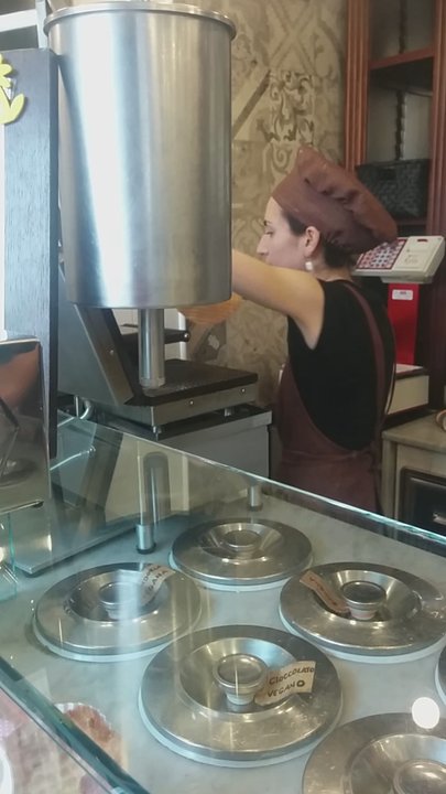 Edoardo - Making a fresh waffle cone - Ice Cream & Frozen Yogurt Near Me - Florence, FI