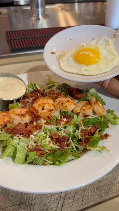 Brick & Spoon - Tupelo - Shrimp & Avocado Salad w/ sunny side egg - Breakfast & Brunch Near Me - Tupelo, Mississippi