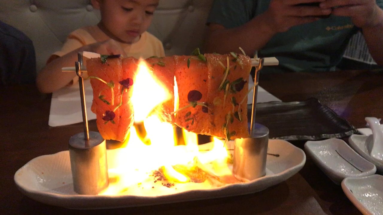 Hao Sushi - Flaming Salmon! - Japanese Near Me - Foxborough, Massachusetts