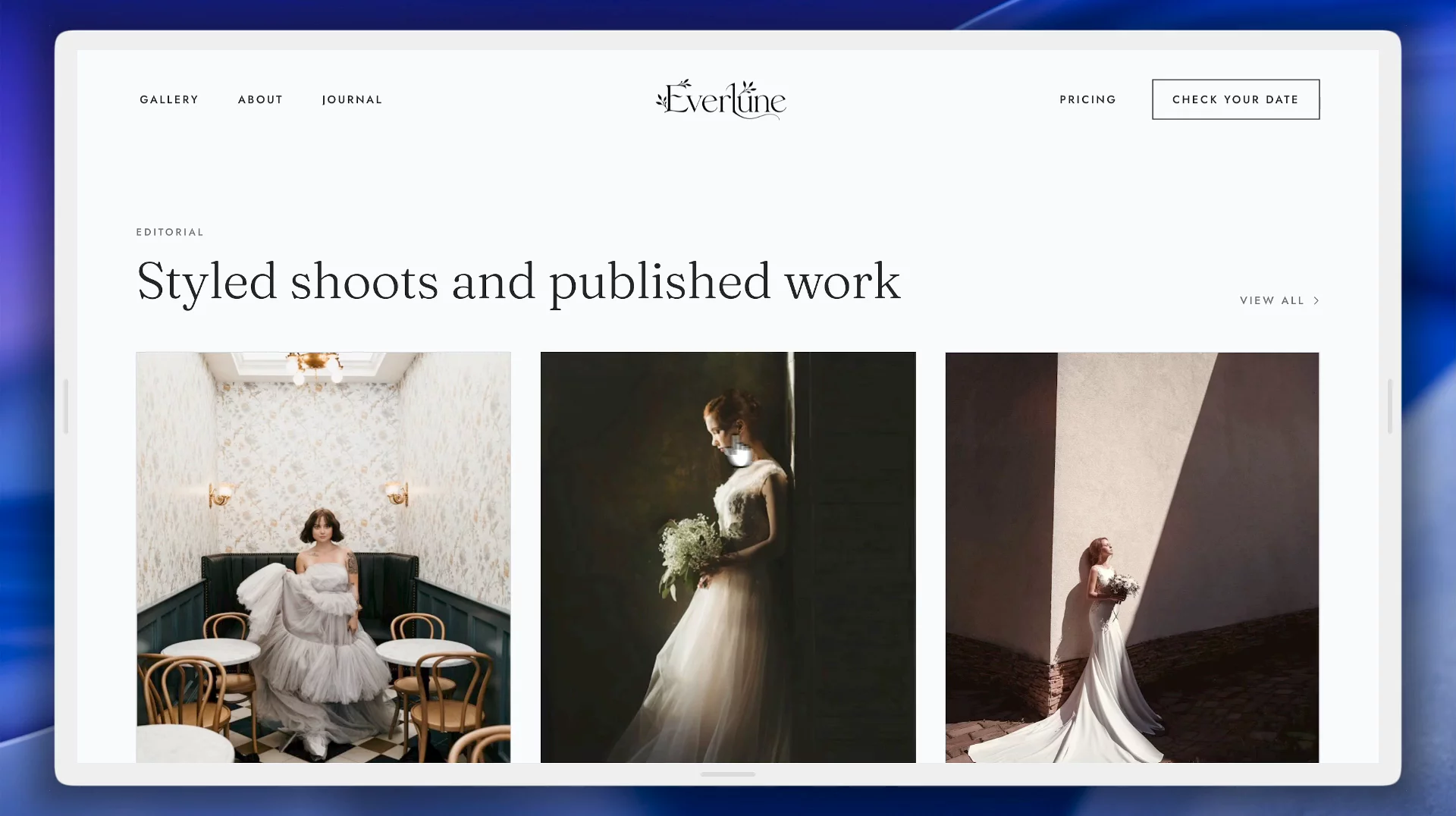 In EverluneEvery wedding gets its own story page date, venue, vendor credits, a real narrative, and a full photo set.This is what makes a portfolio feel like a body of work instead of a photo dump.Check it out: https://framer.link/thi0CPi