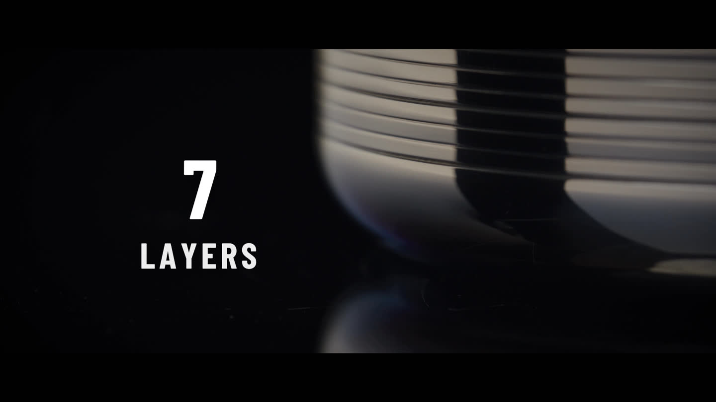 Film still: animated cookware layers with the on-screen label 7 layers