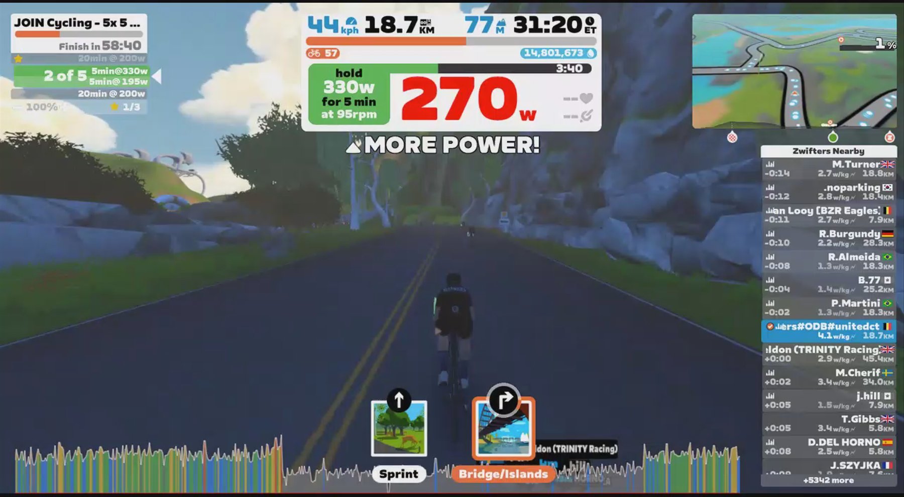 Zwift - JOIN Cycling - 5x 5 min omslagpunt (3) in Watopia