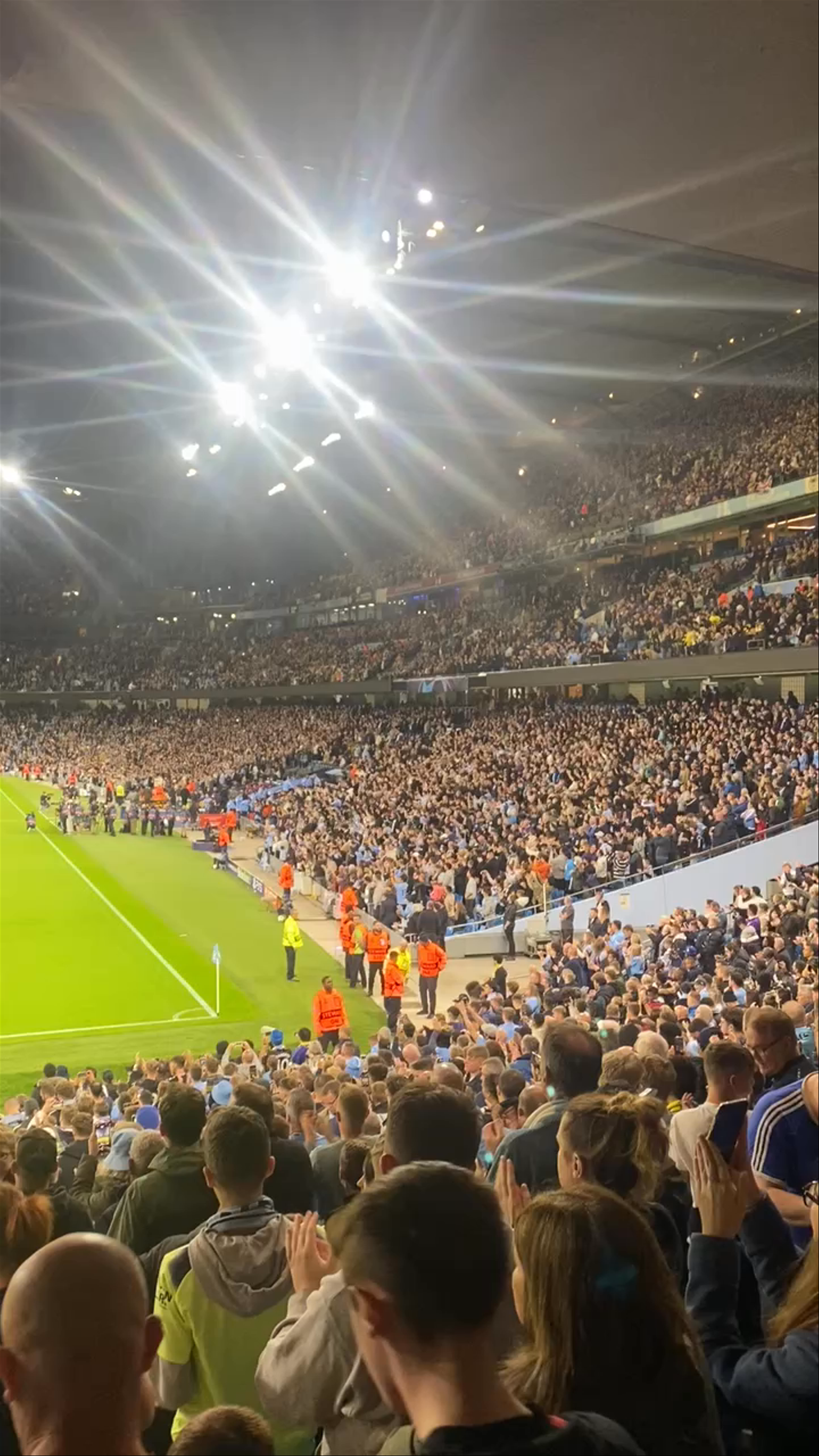 Thrilling Night Football Atmosphere at Etihad Stadium, Manchester