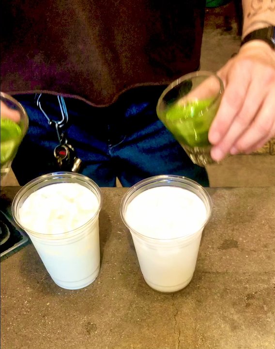 OB Beans Coffee Roasters - Iced Almond Milk Matcha Latte pre shaken stir - Coffee Roasteries Near Me - San Diego, California