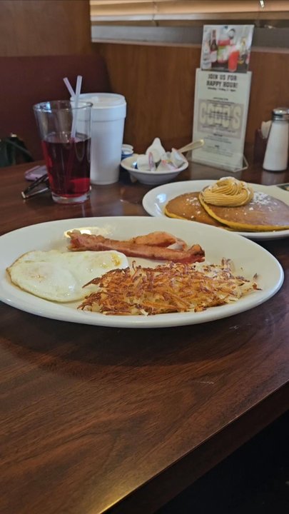 Coco's Bakery Restaurant - American Breakfast Combo with a two pancakes $16 - American Near Me - Upland, California