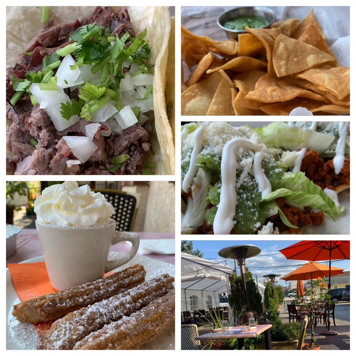 Xolo Tacos - Complimentary salsa verde and chips, Asada Taco, Tostadas with chorizo and Churros Y Chocolate - Mexican Near Me - Bryn Mawr, Pennsylvania