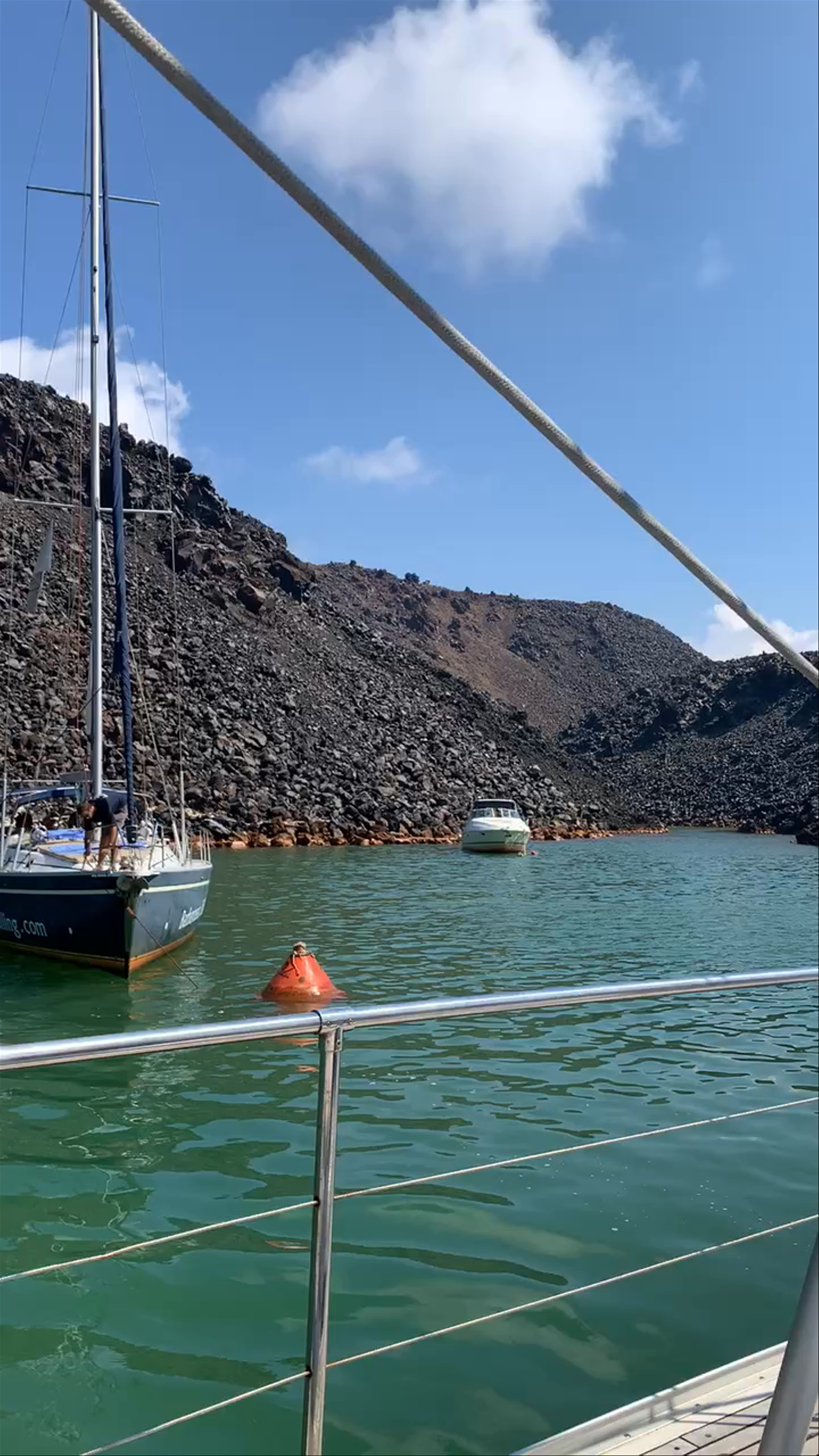 Sailing into the Volcanic Caldera of Santorini, Greece