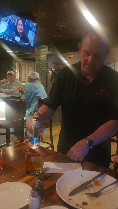 Mike's Place Too - Bullet Smoked old fashion!  Thanks Grady!  The best! - Seafood Near Me - Mastic, New York