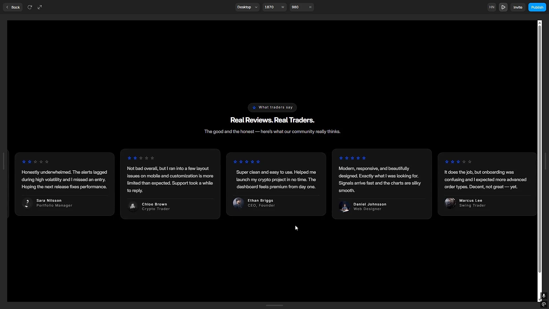 Update #2 — Another section done for Novex. Clean testimonials, subtle details, premium feel. ✦What do you guys think?