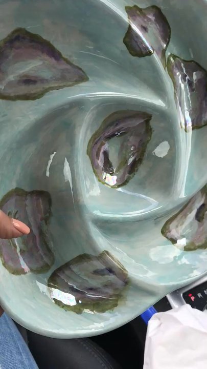 Posh Paint Pottery - My friends finished dish she paid extra for a pearl finish on her oysters  it's a Mother's Day gift - Paint-Your-Own Pottery Near Me - Harahan, Louisiana