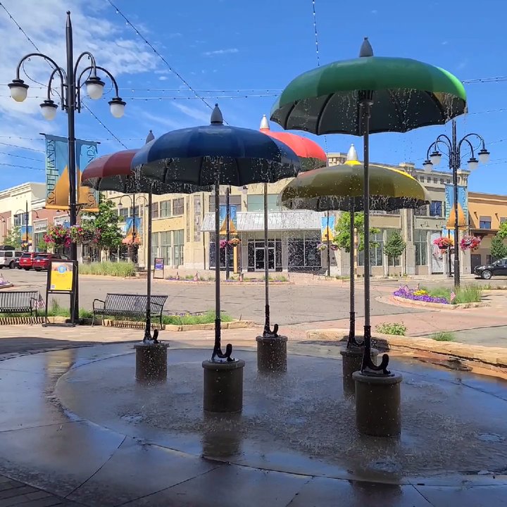 Southlands - Umbrella Splash Fountain on Main Street  07-03-2022 - Shopping Centers Near Me - Aurora, Colorado